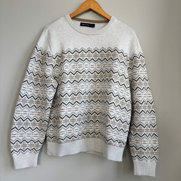Nautica Other - Nautica Sweater Large Cream Fair Isle Style Preppy Coastal Grandpa‎ Retro Knit
